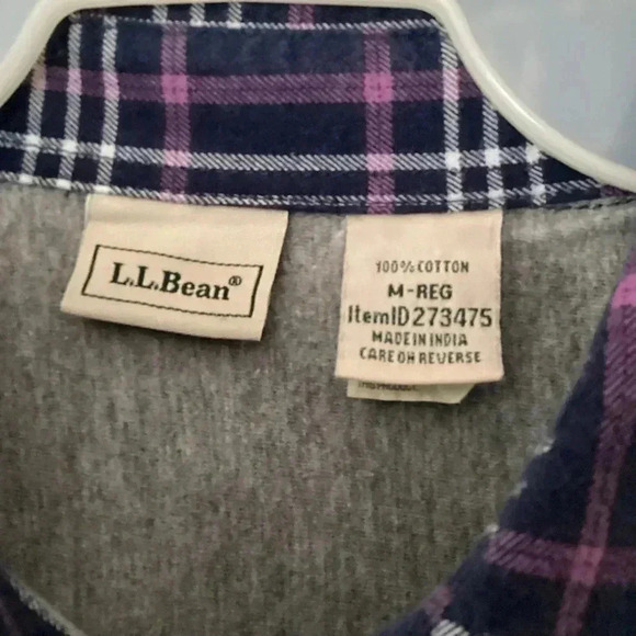 LL Bean Jersey Lined Flannel Shirt Womens Medium Blue Purple 1Pocket Long Sleeve - Picture 4 of 10